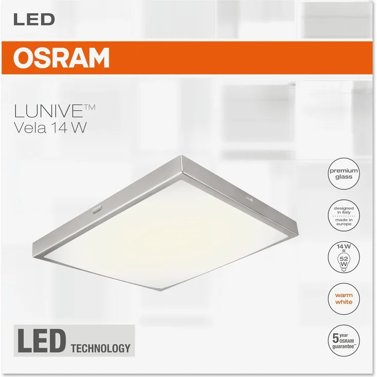 Osram LED Wand- und Deckenleuchte, Leuchte für Innenanwendungen, Warmweiß, 220,0 mm x 220,0 mm x 55,0 mm, Lunive Vela – Bild 2