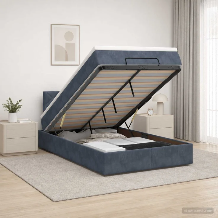 vidaXL Ottoman-Bett mit Matratze und LED Dunkelgrau 120 x 190 cm Samt 3457198 – Bild 1