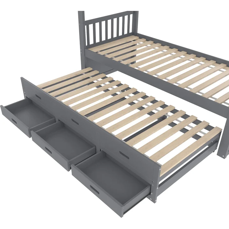 Etagenbett 90×200 cm aus Kiefernholz mit Ausziehbett, weiß – Bild 9