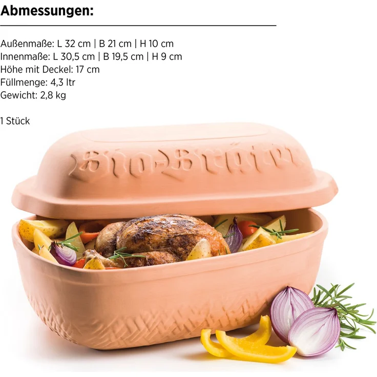MÄSER 934115 Bio-Bräter Tontopf mit Deckel, fasst ca. 4,5 L, Keramik Topf für schonendes, fettfreies Dampfgaren, als Römertopf (Schmortopf) für Braten, Geschmortes oder Auflauf im Backofen, Natur Ton – Bild 3