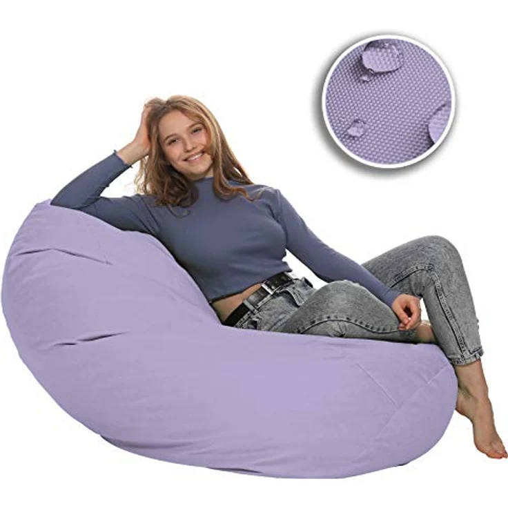 HomeIdeal - Sitzsack XXL Bodenkissen für Erwachsene & Kinder - Geeignet für Gaming oder Entspannen - Indoor wie Outdoor da er Wasserfest ist - mit EPS Perlen, Farbe:Flieder, Größe:XXXL – Bild 10