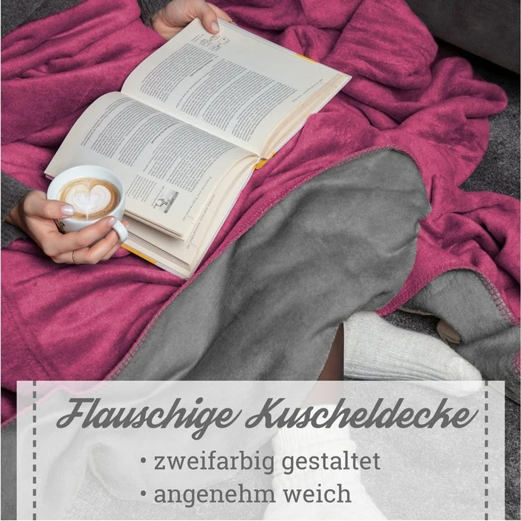 Wohndecke Moon Kuscheldecke Doubleface Baumwollmix ca 220x240 cm gekettelter Rand, MOON Heimtextilien, Kuscheldecke – Bild 1