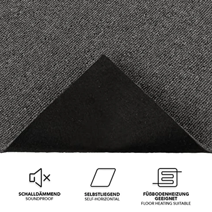 KARAT Teppichfliesen Moskau 50x50 cm selbstliegend 48 Stück Set - 12m² strapazierfähiger Teppich Bodenbelag mit hochwertigem Schlingenflor für Haus & Büro - antistatisch mit Bitumen Rücken, Dunkelgrau – Bild 4