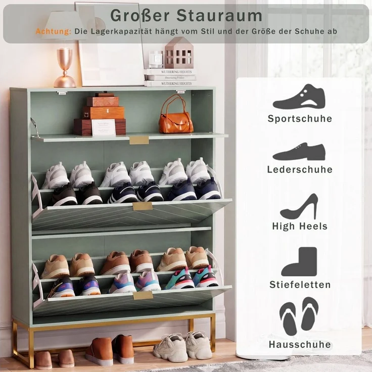 UEV Schuhschrank schmal mit 2 Klappen & 1 Fach, 80x24x122cm Schuhregal Schuhkipper (Flurschrank mit Kippschutz) Schuhkommode mit verstellbaren Trennwände für Eingang Flur – Bild 4