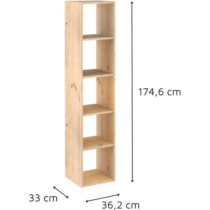 Astigarraga Kit Line Standregal Vollholz-Würfelregal mit fünf Fächern, Bücherregal, Raumteiler, Unbehandeltes Kiefernholz – Bild 2