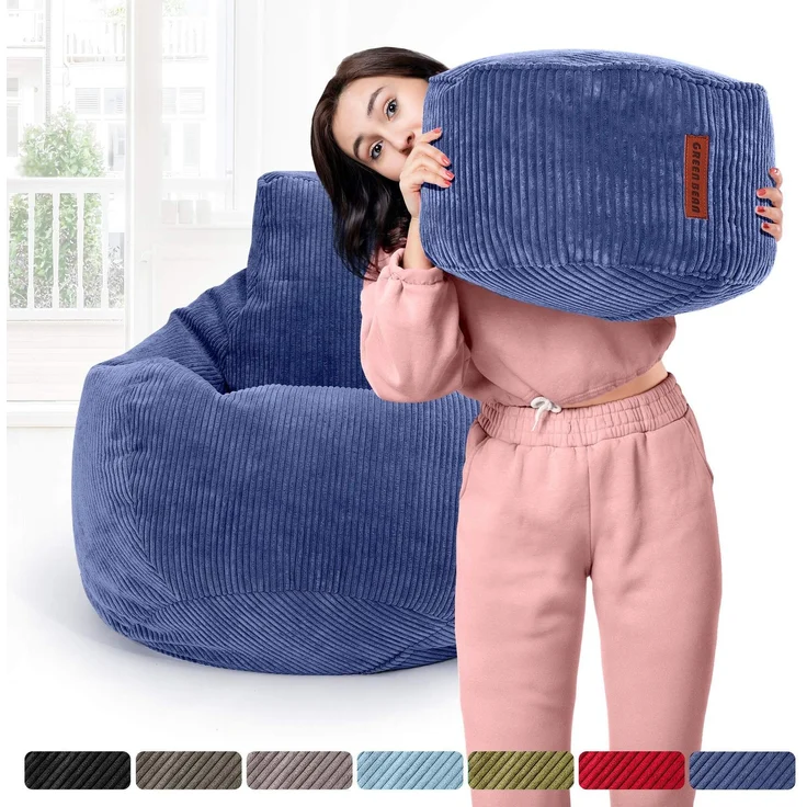 Green Bean® Sitzsack mit Hocker aus Cord - Sitzsäcke für das Wohnzimmer, Schlafzimmer, Sitzsack-Sessel für Erwachsene Dunkelblau – Bild 6