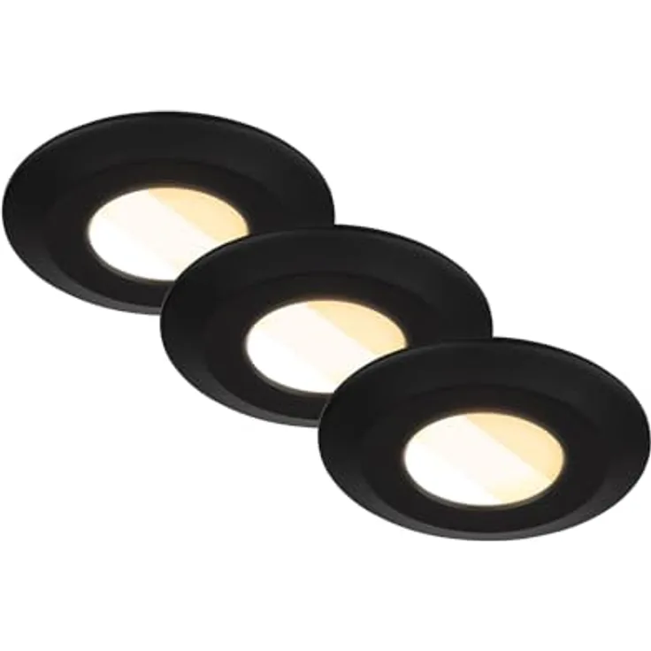 BRILONER 3er Set LED Bad Einbaustrahler, Farbtemperaturwechsel, IP44, Schwarz, 50% recyceltes Gehäuse, flach, 68mm Einbauöffnung, wechselbares LED-Modul