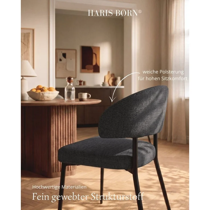 Haris Børn Esszimmerstuhl Polsterstühle für Esszimmer - Esszimmerstühle (Set, 2 St), Dunkelgrau - Esszimmer Stühle & Esstisch Stühle, Moderner Polsterstuhl – Bild 3