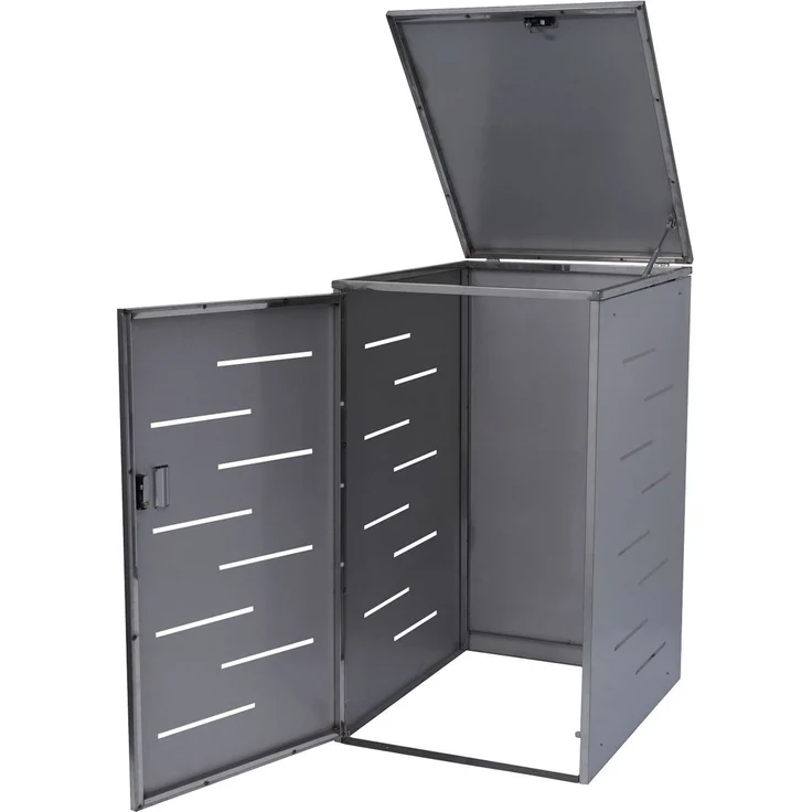 Mülltonnenverkleidung HWC-E83, Mülltonnenbox Mülltonnenabdeckung, erweiterbar 117x66x80cm ~ Edelstahl 30kg – Bild 5