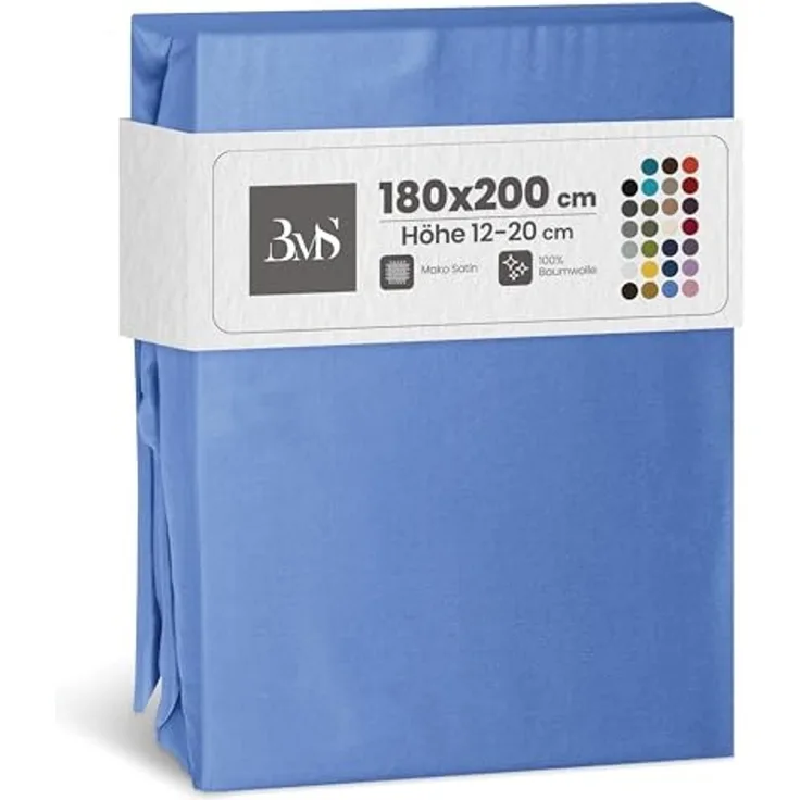 Bettwaesche-mit-Stil Mako-Satin Spannbettlaken hellblau 180x200cm