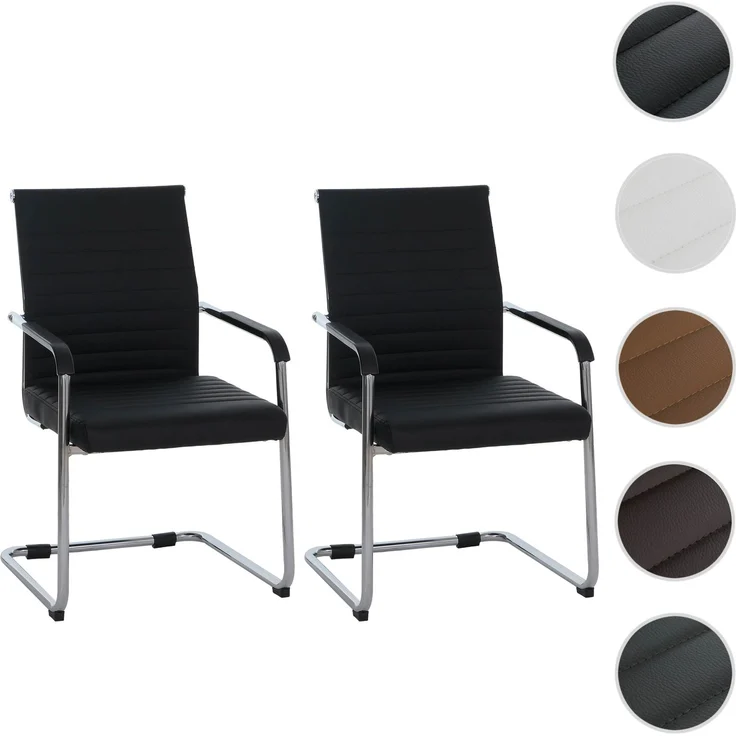 2er-Set Besucherstuhl HWC-Q85, Konferenzstuhl Freischwinger, Metall Kunstleder 280 g/m² ~ schwarz – Bild 9