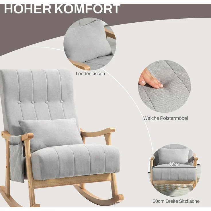 HOMCOM Schaukelstuhl (Relaxsessel, 1 St), für Wohnzimmer, Schlafzimmer, Grau – Bild 5