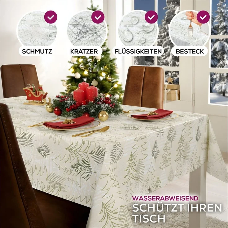 Beautex Tischdecke Wachstuchtischdecke abwischbar Tischdecke RUND ECKIG, Weihnachten (1-tlg) – Bild 2