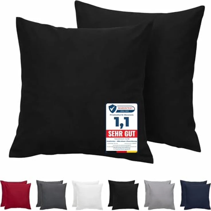 Komfortec Kissenbezug 80x80 cm 2er Set aus Gebürstet Mikrofaser mit Reißverschluss, Atmungskativ und Weich – Schwarz – Bild 2