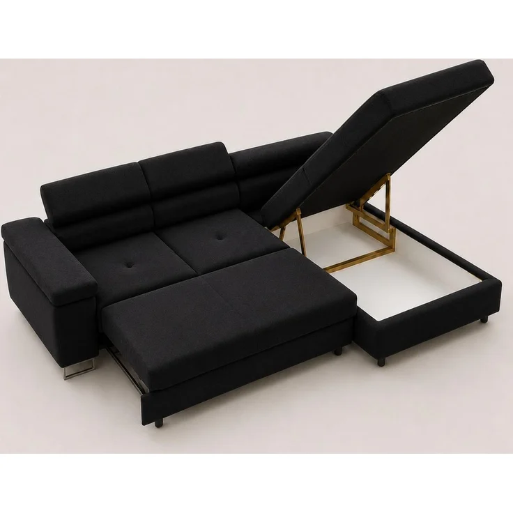 KRISAN MÖBEL Ecksofa L-Form ALVARO in Schwarz 275 x 90 x 202 cm mit Schlaffunktion und Bettkasten Rechts – Bild 2