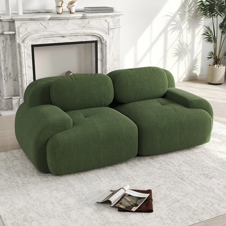 Leawin Sofa Modulares Cord-Loveseat 2-Sitzer Sofa – Flexibles Wohnzimmer-Sofa, Gemütliches Cordsofa mit rutschfester Basis & geschwungenen Armlehnen – Bild 5
