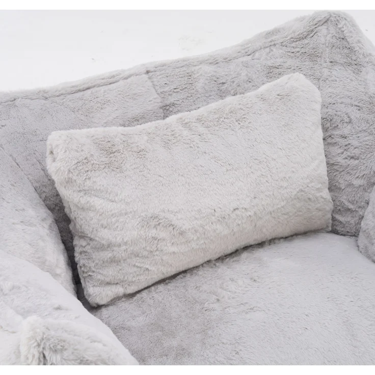 Großer Sitzsack-Sessel mit Kunstfellbezug und Kissen, weicher Loungesitz mit Schaumstoffflocken ohne Montage für Wohnzimmer, Grau – Bild 9