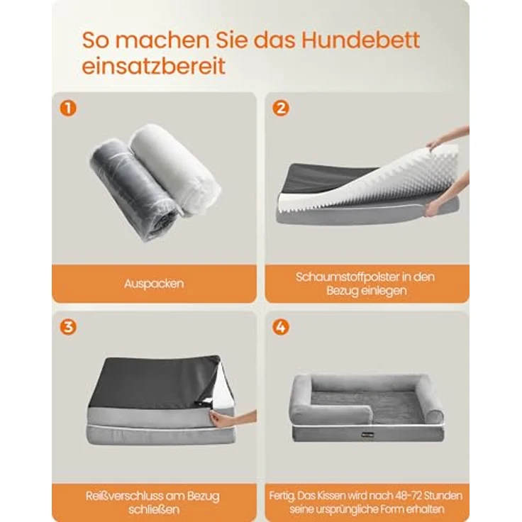 Feandrea Orthopädisches Hundebett, Hundekissen, Hundekorb, weiche Polsterung, Hundesofa, erhöhte Ränder, Bezug abnehmbar und waschbar, 112 x 86 x 18 cm, rutschfeste Unterseite, hellgrau PGW068G02V1 – Bild 10