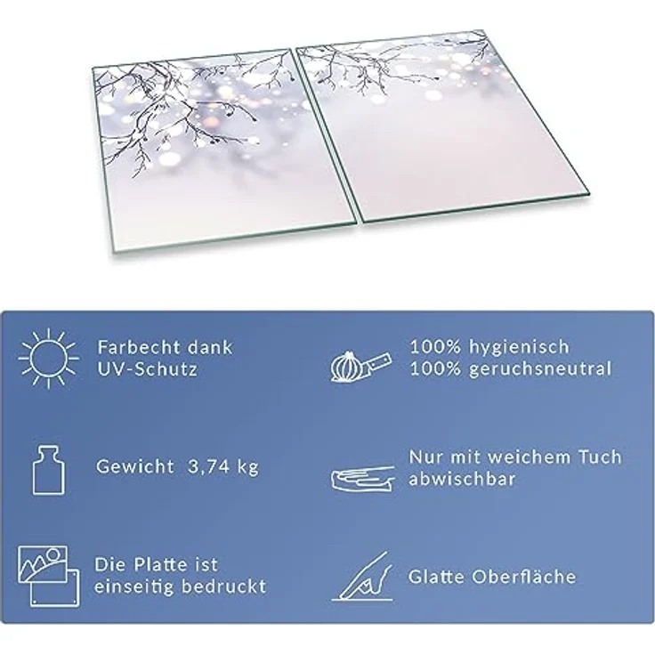 Herdabdeckplatte Abdeckung Ceranfeld Abdeckplatte Schneidebrett 2-Teilig 80x52 Natur Beige Spritzschutz Glasplatte Ceranfeldabdeckung Schutz Herdschutz Sicherheitsglas Glasschneidebrett 2x40x52 – Bild 7