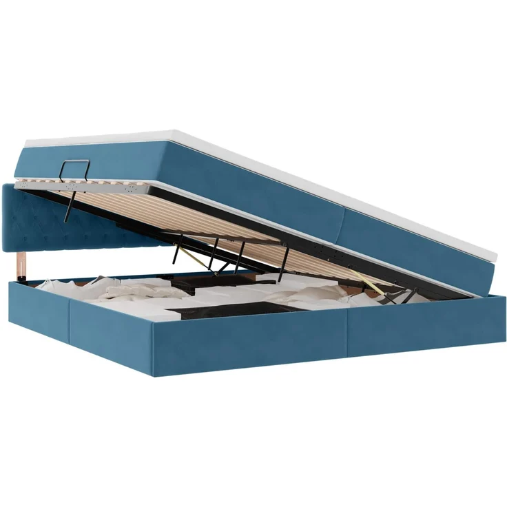 vidaXL Aufbewahrungsbett mit Kopfteil Dunkelblau 200 x 200 cm Samt 3370843 – Bild 2