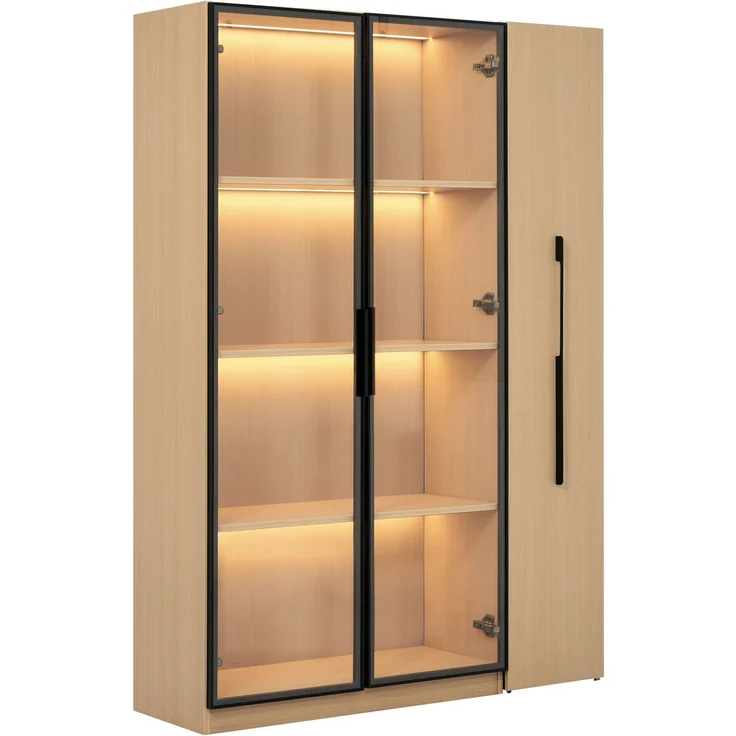 ZUBALIYA Multifunktionsschrank 110,5×35×160cm-Vitrine mit Glastür und LED, Seitenauszug, Rollschrank - Hochschrank im modernen Stil, Vitrine,Esszimmerschrank,Bücherregal, Badezimmerschrä – Bild 14