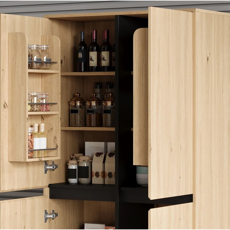 Küchenschrank 80 x 35 x 180 cm in Natur mit Schublade und verstellbaren Einlegeböden – Bild 3