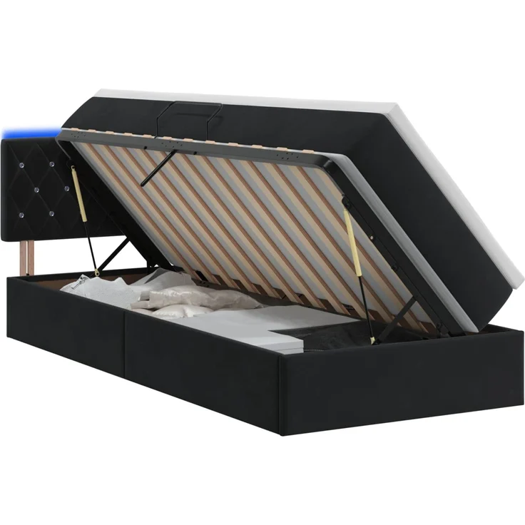 vidaXL LED-Speicherbett mit Matratze Schwarz 90 x 200 cm Samt 3459164 – Bild 2