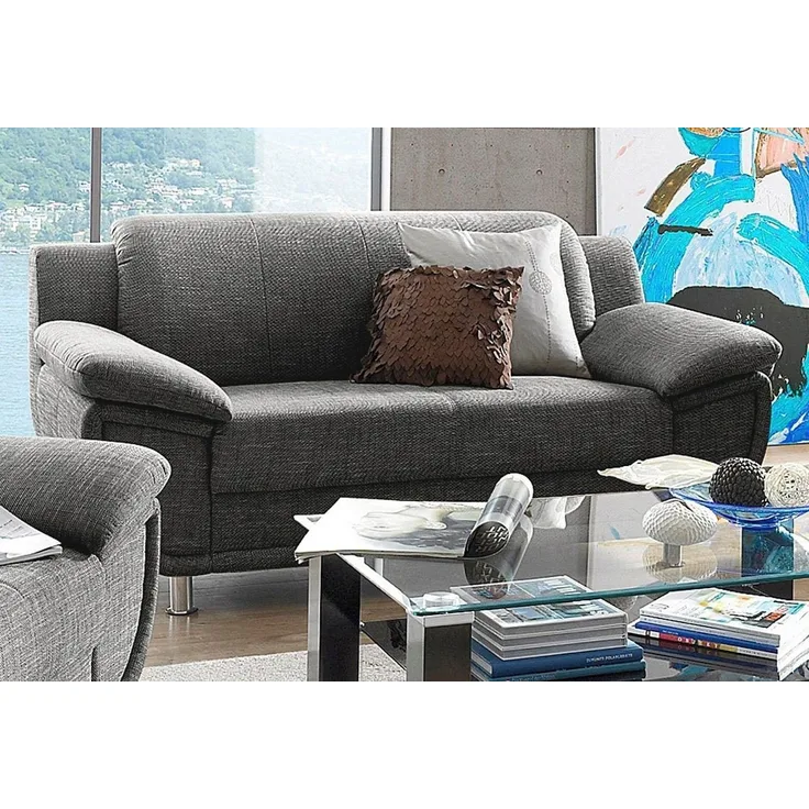 TRENDMANUFAKTUR 2-Sitzer Rondo, Breite 178 cm, breite Armlehnen, Füße chromfarben, Couch wahlweise mit Federkern und in verschiedenen Bezügen bestellbar