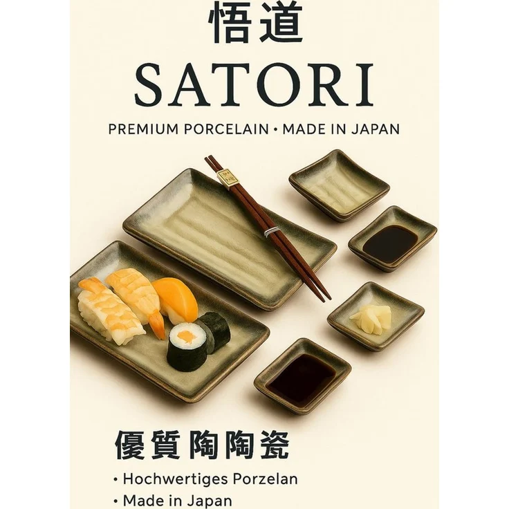 WestCraft Sushiteller SUSHI TELLER SET, Sushi Geschirr Set, Mehrteiliges Sushi-Set, (6 St), für 2 Personen Sushi-Teller, Schalen und Essstäbchen versch. Designs – Bild 3