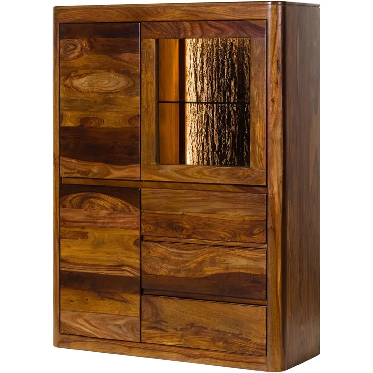 Highboard Sheesham 109 x 40 x 145 walnuss gewachst TORONTO LUX #209