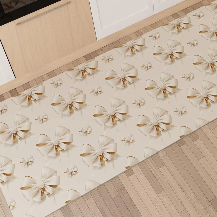 PETTI Artigiani Italiani - Küchenteppich, rutschfest, waschbar, Küchenläufer, Küchenläufer, Küchenläufer, 52x480 cm, Motiv Schleife Beige, 100% Made in Italy