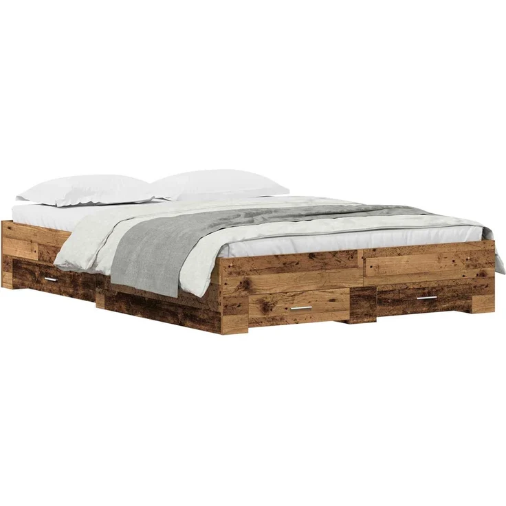 vidaXL Bettrahmen mit Schubladen Altholz 135 x 190 cm Holzwerkstoff 3333975 – Bild 2