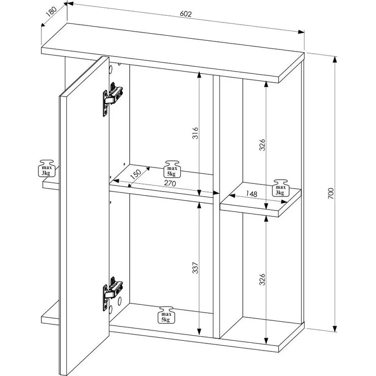 Spiegelschrank Sylt / Split, Holzwerkstoff, Holzfarben, Verspiegelt, 60 x 71 x 20 cm – Bild 6