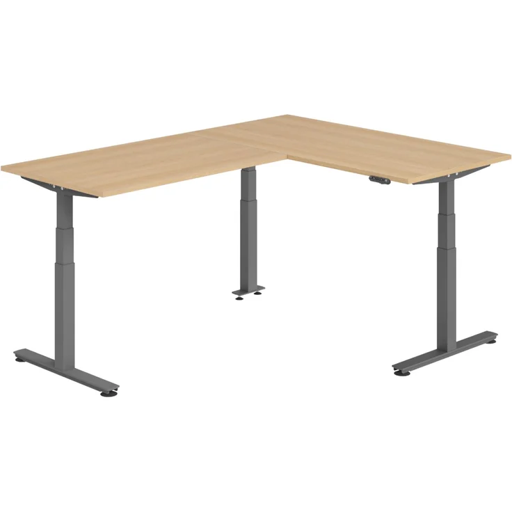 bümö Eckschreibtisch elektrisch höhenverstellbar L-Form: 160 x 220 cm in Eiche, Gestell graphit - Stehschreibtisch mit Memory-Steuerung, elektrischer XXL Schreibtisch für die Ecke, XDSMW-1614-E-G – Bild 1