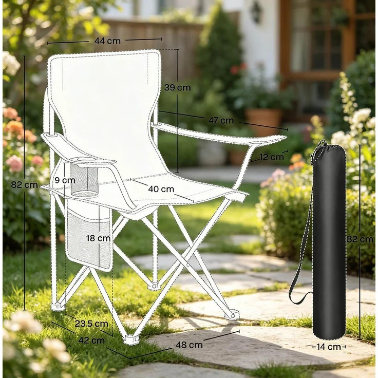 Campingstuhl 47x76x80,5 cm, 2er-Set mit Getränkehalter und Tragetaschen – klappbar, dunkelgrau – Bild 3