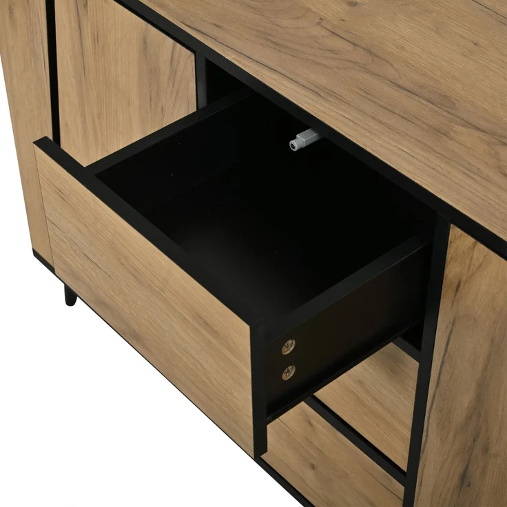 DESVIAE Sideboard Holzfarbe/Schwarz – 120x70x40 cm – 2 Türen, 3 Schubladen, verstellbare Einlegeböden – Bild 9
