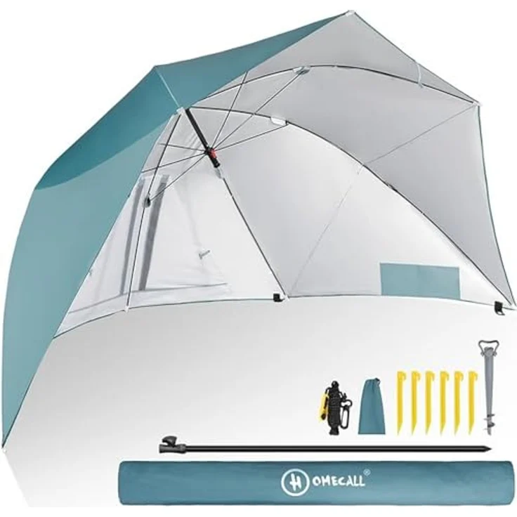 HOMECALL Strandschirm mit Fenster und Windschutz - UV-beständiges Polyester - Blau – Bild 2