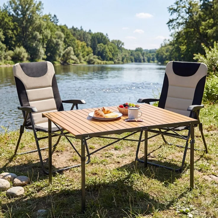 HOMECALL Klappstuhl Camping Tisch Stuhl Set, Garten-Set mit Klappstuhl und Klapptisch (Hochlehner Anglerstuhl mit 5-fach verstellbarer Rückenlehne 2st), Gartenstuhl Gepolsterter -150kg