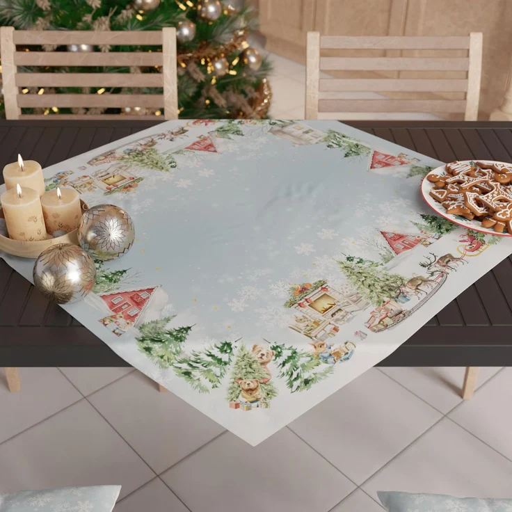 PETTI Artigiani Italiani – Weihnachts-Tafelaufsatz, Weihnachts-Tafelaufsatz für den Küchentisch, 90x90 cm, Tischläufer, Schnee-Tafelaufsatz, 100 % Made in Italy