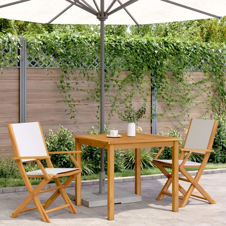 vidaXL Gartenstühle 2 Stk. Cremeweiß Massivholz Akazie & Stoff 367669 – Bild 3