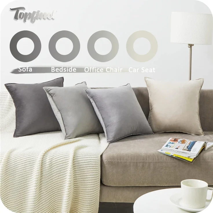 Topfinel Kissenbezug 40x40cm grau 4er Set Samt Kissenhüllen Sofa Deko – Bild 4