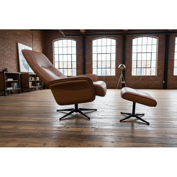 KAWOLA Relaxsessel JOSIANE Leder braun Komfort Drehsessel – Bequem, 360° drehbar, Relaxfunktion, Kopfstütze, inklusive Fußhocker – Bild 2