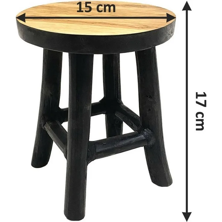 Spetebo Blumenhocker Teak Blumenhocker - schwarz / Ø 15 cm (Packung, 1 St, Massivholz), Holz Pflanzen Ständer mit 4 Füßen