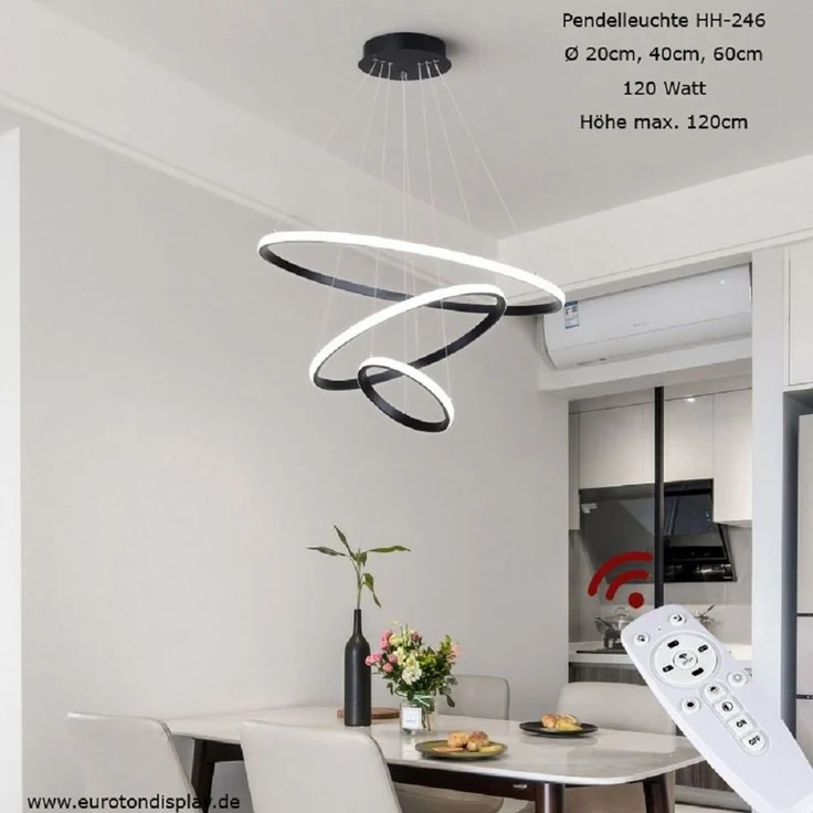 Euroton LED Pendelleuchte LED Pendelleuchte 20*40*60cm Fernbedienung dimmbar, LED fest integriert, Lichtfarbe kaltweiß - warmweiß 7000 k - 3000 k einstellbar – Bild 4