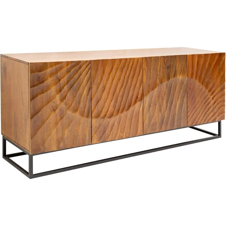 riess-ambiente Sideboard SCORPION 180cm braun / schwarz (Einzelartikel, 1 St), Massivholz · Metall · Kommode · 3D Schnitzereien · Wohnzimmer