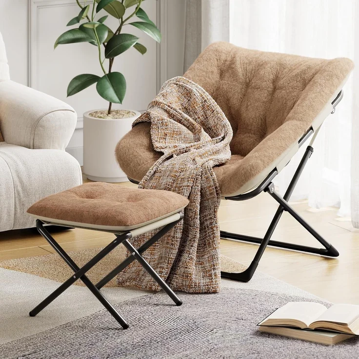 Sessel Klappbar Lesesessel Fußhocker Erwachsene Wohnzimmer Braun – Bild 6