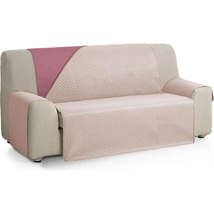 ECOMMERC3 Sofabezug für 4-Sitzer, extra weich, Verstellbarer Sofabezug mit Polsterung, Farbe Aubergine/Lachs, wendbar, Beige/Braun
