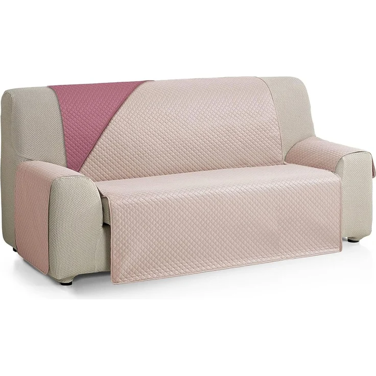 ECOMMERC3 Sofabezug für 4-Sitzer, extra weich, Verstellbarer Sofabezug mit Polsterung, Farbe Aubergine/Lachs, wendbar, Beige/Braun