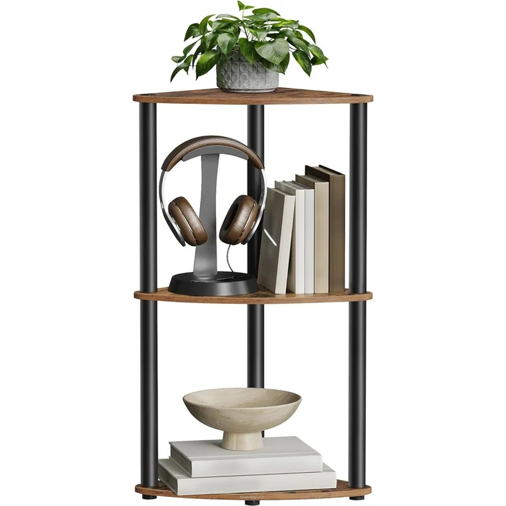 SONGMICS HOME Superschnelle werkzeuglose Montage, Eckregal mit 3 Ebenen, Standregal, Regal, 38,3 x 27 x 70,6 cm, Wohnzimmer, Schlafzimmer, Küche, vintagebraun – Bild 1