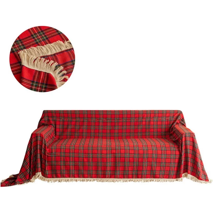 BTTO Sofaschoner Sofahusse Sofadecke mit Quasten, Weihnachten kariert,Weich Wohndecke, Sofadecke,Bettdecke,Babydecke – Bild 2